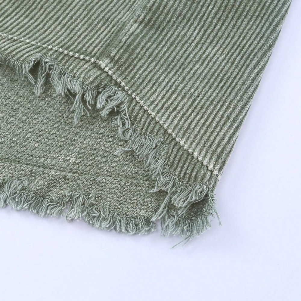 Green Casual Womens Pocket Drop Shoulder Raw Hem Drawstring Hooded Corduroy Coat - Picture 6 of 7